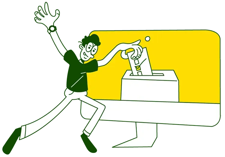 cartoon man putting a poll into a computer screen