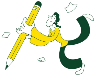 Cartoon woman holding a huge pencil