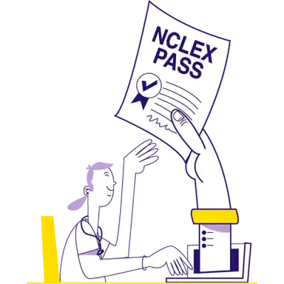 cartoon woman recieving a NCLEX pass