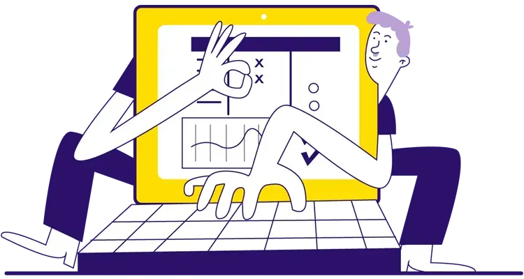 cartoon man using a laptop