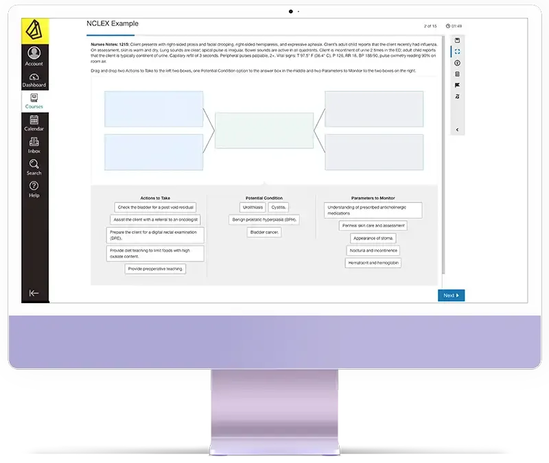 desktop computer with NCLEX question