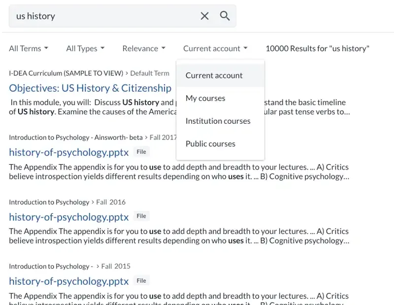 atomic search results screen