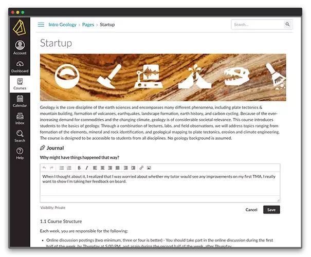 Screenshot of Atomic Journals in Canvas