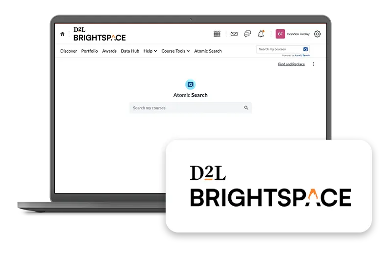 atomic search in a laptop with the brightspace logo