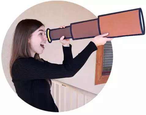 woman with giant telescope